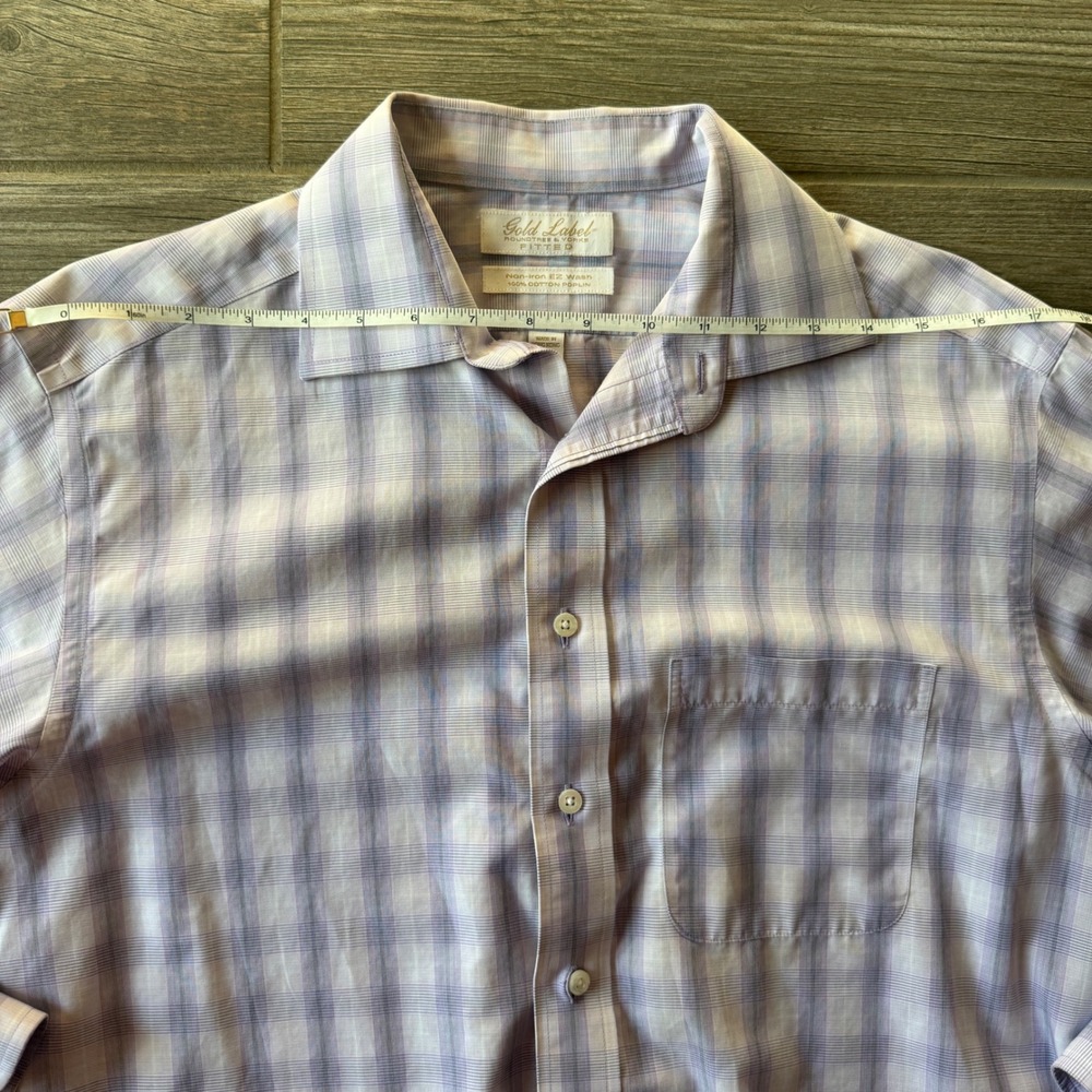 Roundtree Yorke Gold Label Fitted Plaid Dress Shirt Mens 15.5 33 Non-Iron Cotton - Picture 4 of 5
